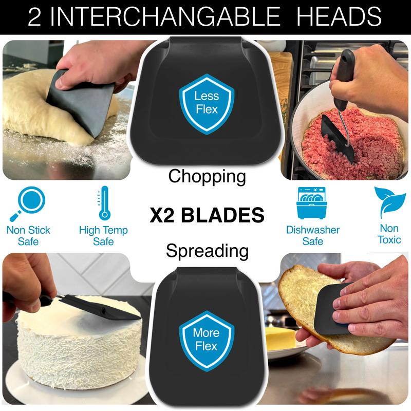 Adjustable spatula with a thin flexible head beside an air fryer basket