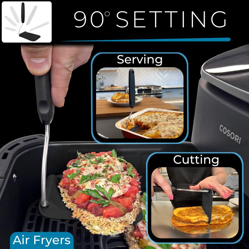 Adaptchula adjustable spatula with thin flexible head ready for a cooking task