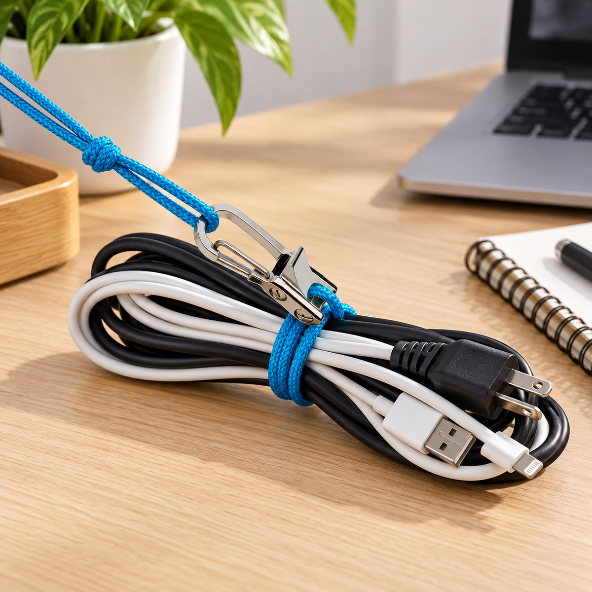 Metal SEESE tensioners and blue cord displayed together