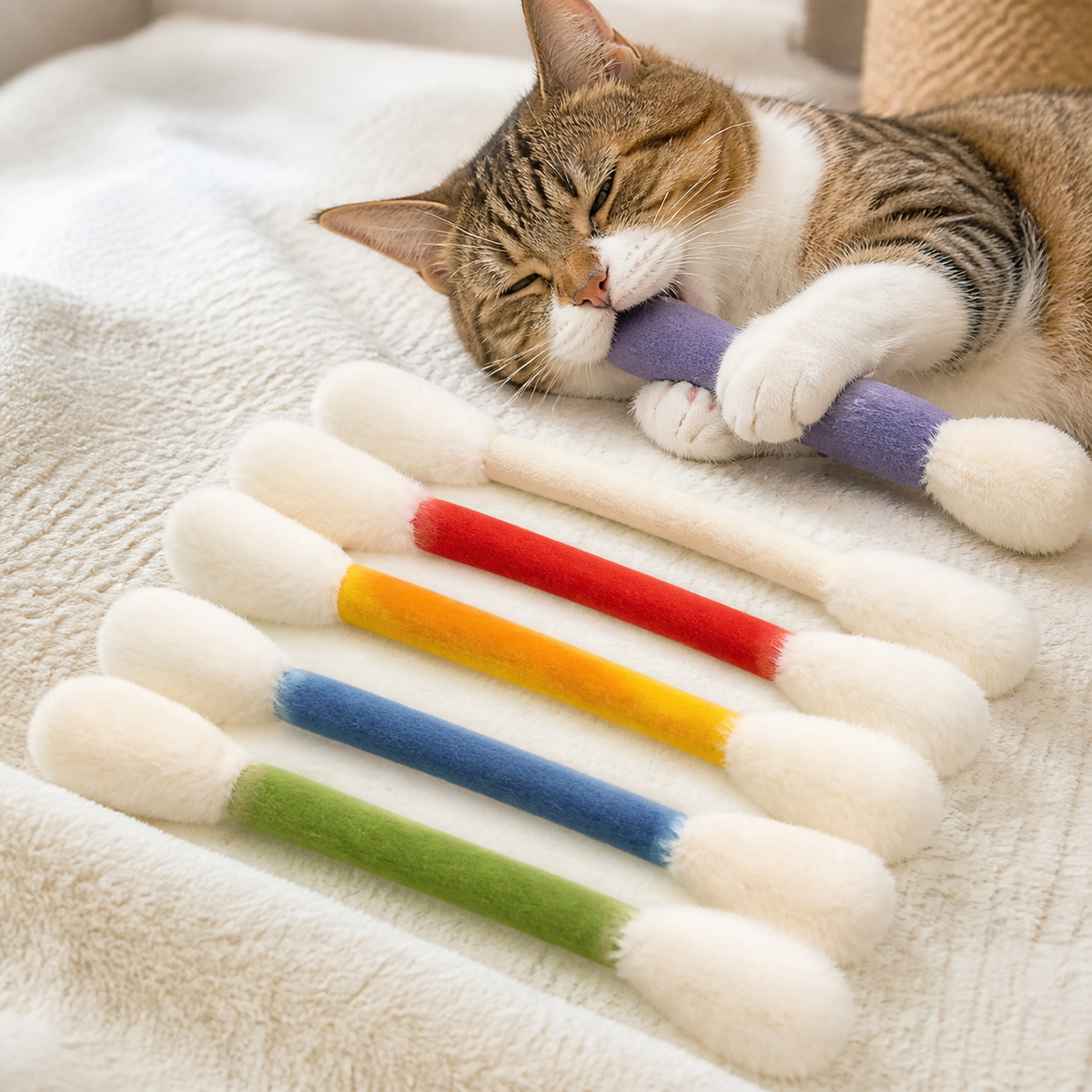 One oversized cotton-swab-shaped cat toy selected for indoor play