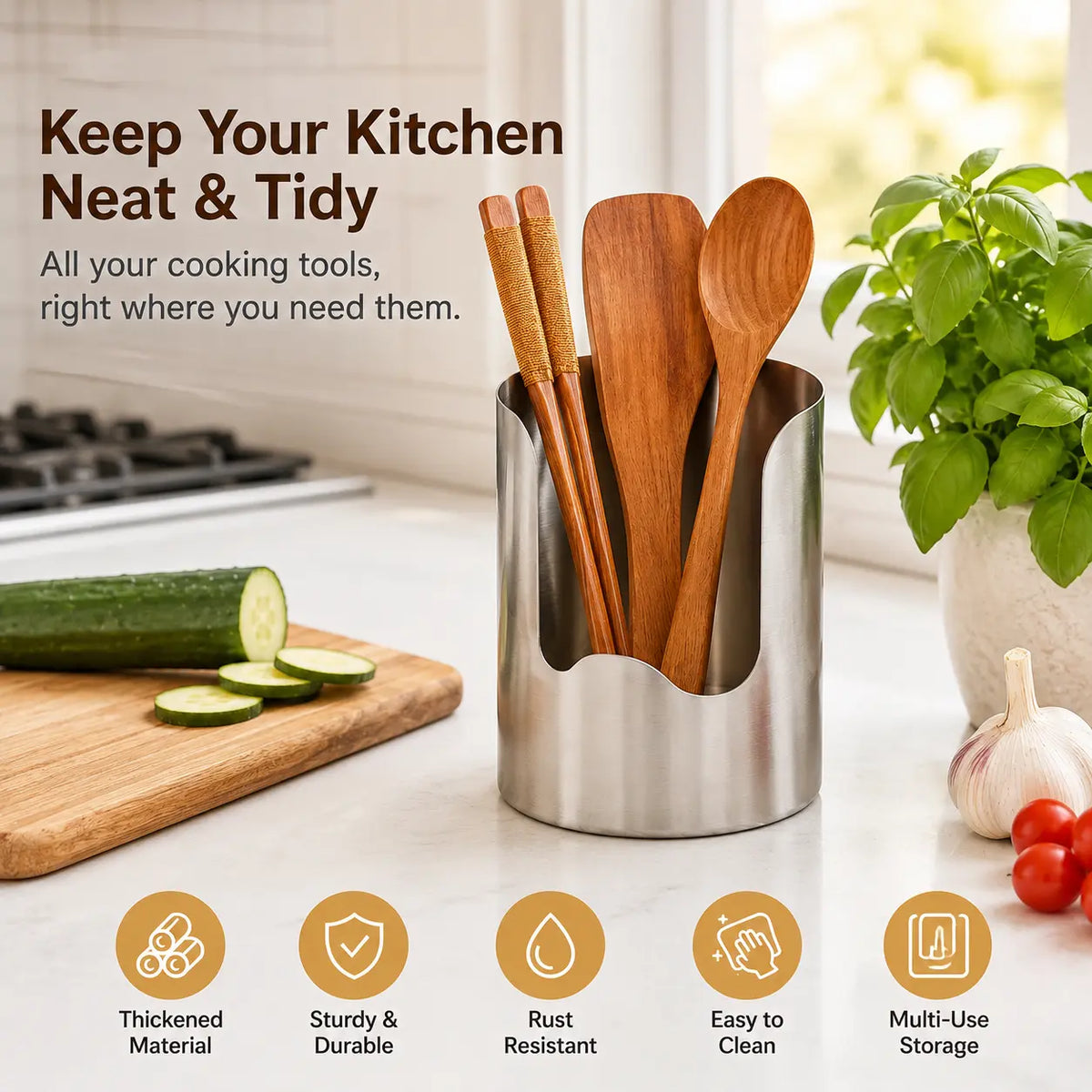 Thickened Stainless utensil organizer on a clean background