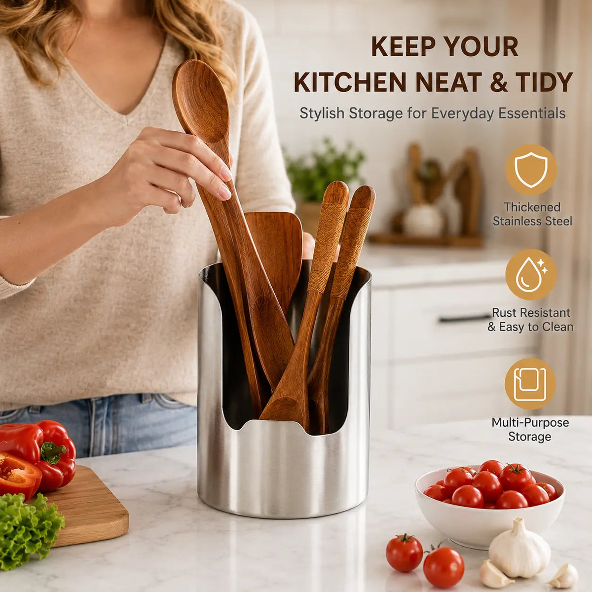 Thickened Stainless organizer in everyday kitchen use